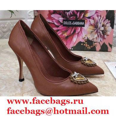 Dolce & Gabbana Heel 10.5cm Quilted Leather Devotion Pumps Brown 2021 - Click Image to Close